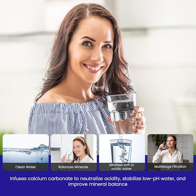 Crystal Quest Calcite & Coconut Shell GAC Water Filter Cartridge – pH Balancing, Dual-Stage Filtration, Removes Impurities, Enhances Taste – Fits Countertop & Inline Systems 2-7/8" x 9-3/4"