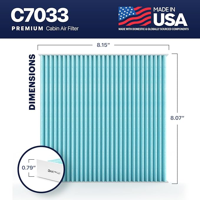 BNX TruFilter C7033 Cabin Air Filter, HEPA 99.97%, Compatible With Dodge Dart; Pontiac: Vibe; Toyota Tacoma