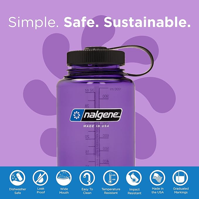 Nalgene Leak Proof Tritan BPA-Free Water Bottle - 32 oz Wide Mouth - Made in the USA for Outdoor Use & Daily Hydration (Purple)