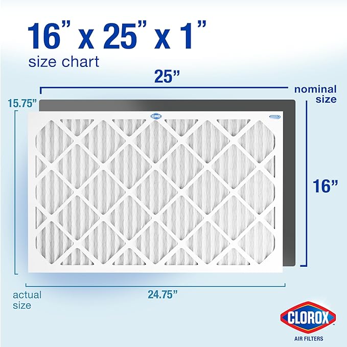 Clorox 16x25x1 Air Filter, MERV 13 Pleated HVAC AC Furnace Air Filters, MPR 1500 & FPR 10 – Pack of 4