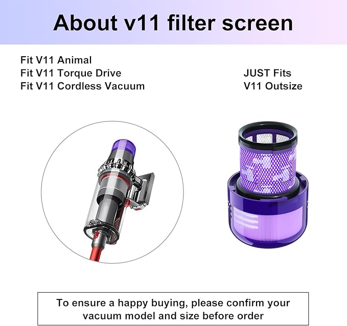 Vacuum Filter Replacement Parts Compatible with V11 Torque Drive & V15 Detect Submarine Vacuums, Compare to Part 970013-02 (4 Pack)