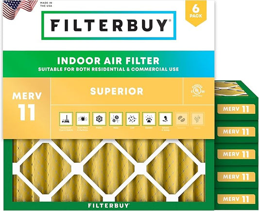 Filterbuy 10x10x2 Air Filter MERV 11 (MPR 1200) Allergen Defense Replacement (6-Pack), Electrostatic Pleated HVAC AC Furnace Filters, Made in USA (Actual Size: 9.50 x 9.50 x 1.75)