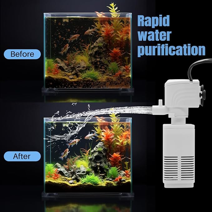 Aquarium Filter - Fish Tank/Turtle Tank Pumps & Filters for 50 to 150 Gallon Tank, Adjustable Oxygenation Amount and Direction (6W for 20~70 Gallon (Small Fish Tank）)