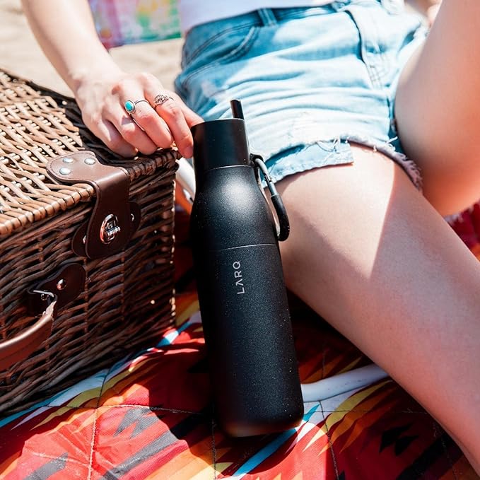 LARQ Bottle Flip Top 25 oz - Insulated Reusable Stainless Steel Water Bottle With Straw | BPA Free | For Sports, Gym, and Travel | Keep Drinks Cold for 24 Hours | Obsidian Black