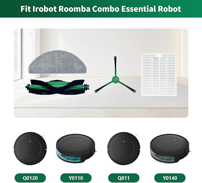 Replacement Parts compatible with iRobot Roomba Essential Series Y0140 Y0110 Y0112 Robot Vacuum Cleaner, Accessrioes inclue 2 Main Brush, 4 Mop Pad，6 Hepa Filter, 8 Side Brush