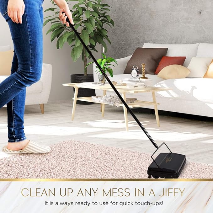 Fuller Brush 17031 Electrostatic Carpet & Floor Sweeper - 9" Cleaning Path - Lightweight - Ideal for Crumby Messes - Works On Carpets & Hard Floor Surfaces - Gold
