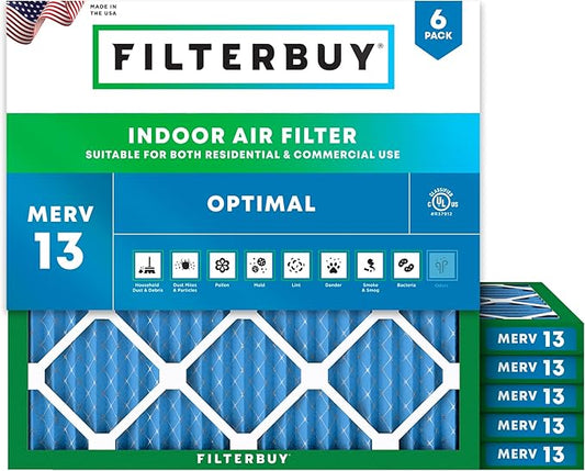 Filterbuy 11.25x11.25x1 Air Filter MERV 13 (MPR 1900) Health Defense Replacement (6-Pack), Electrostatic Pleated HVAC AC Furnace Filters, Made in USA (Actual Size: 11.25 x 11.25 x 0.75)