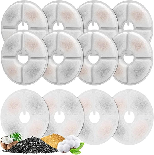 12 Pack Cat Water Fountain Filters, GISOFIK Pet Water Fountain Filters, Triple Filtration Replacement Filters for Most 3L and 2L Flower Cat Drinking Water Fountains(5.5 inch Diameter)
