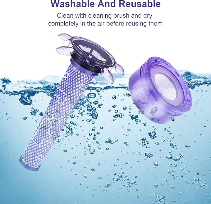 Upgraded V7 V8 Cordless Vacuum Cleaner Filter for Dyson V7 V8 Animal and V8 Absolute Cordless Vacuum, 4 Pre-Filters, 4 Post-Filters, 1 Brush, Compare to Part 965661-01 & 967478-01