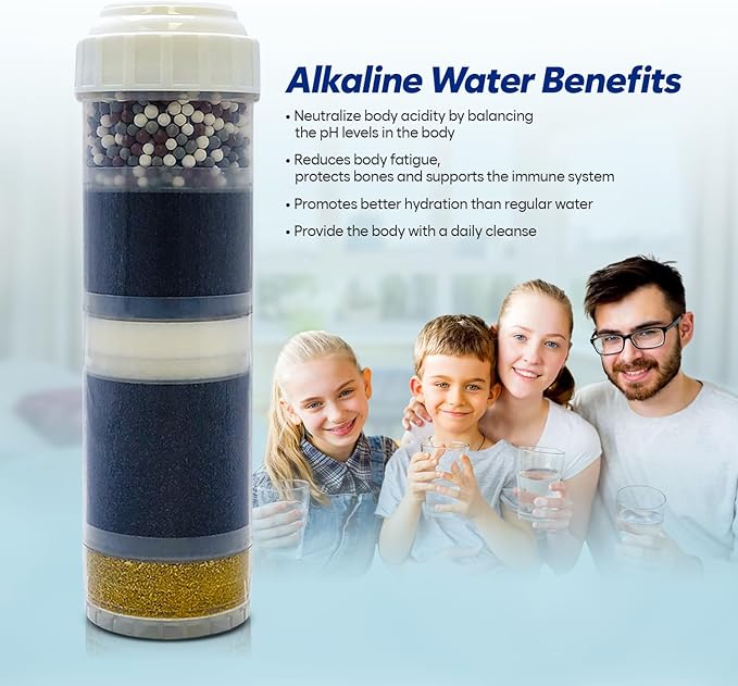 RF-8050 10-Stage Alkaline Filter – 2.5” × 10” Universal Cartridge – KDF-55, Activated Carbon, Alkaline Minerals – Reduces Lead, Chlorine, Heavy Metals, Chemicals, Bad Taste & Odor