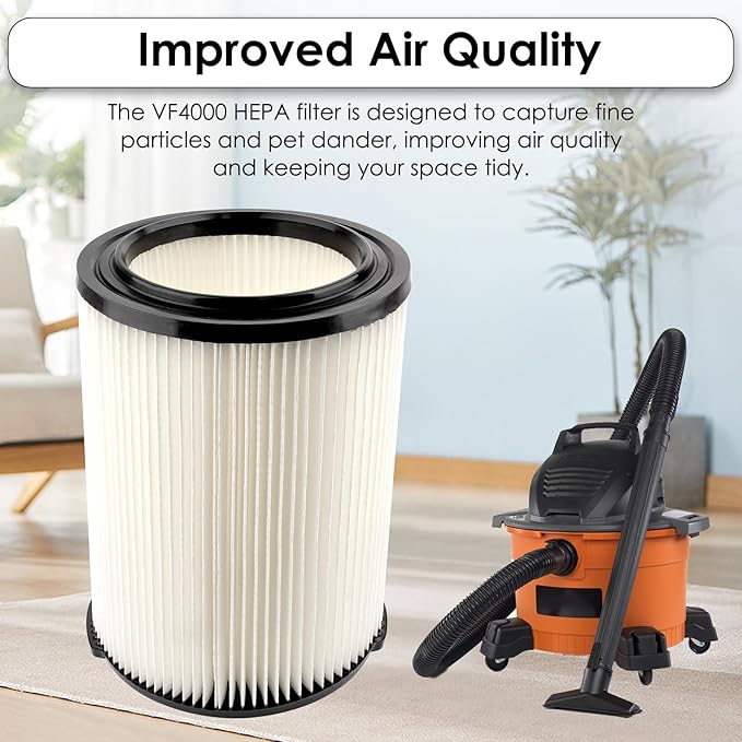(2 Pack) VF4000 Replacement Cartridge Filter Compatible With RIDGID 72947 Wet dry Vac 5 to 20 Gallon 6-9 Gal Husky Vacuum RV2400A RV2600B WD5500 WD0671 Vac, VF4000 filter 2 Pieces