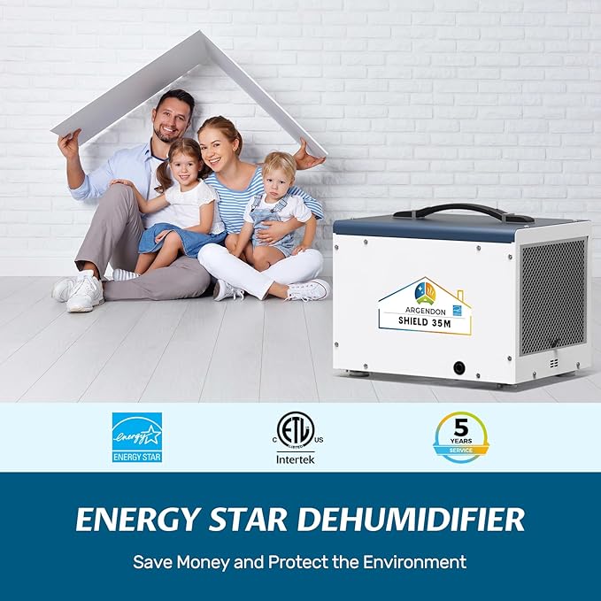 ARGENDON Dehumidifier for Crawlspace Basement, Energy Star Commercial Dehumidifier with Drain Hose 70 PPD, Compact, Ideal for Water Damage Storage Up to 1000 Sq Ft