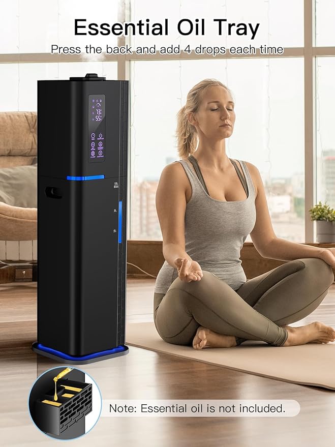 10L/2.64Gal Humidifier, Top Fill Quiet Ultrasonic Cool Mist Humidifiers for Bedroom, Covers 550ft², 60H Runtime, 24H Timer, 3 Mist Modes Humidifier Large Room, Home, Office, Plants, Black
