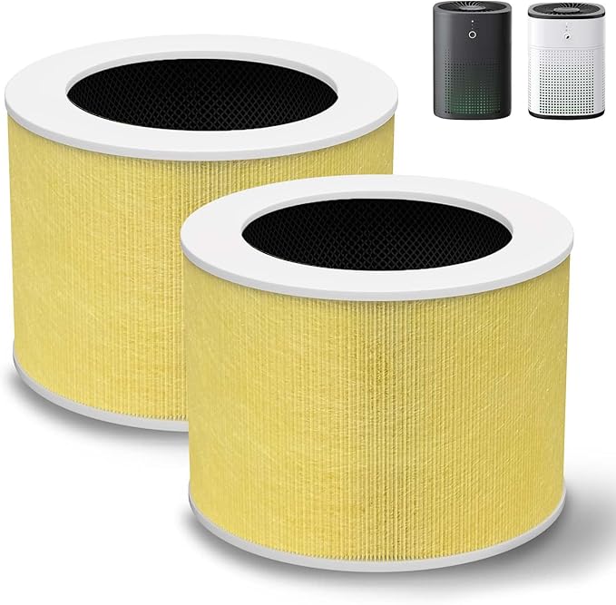 HY1800 Upgraded Replacement Filter Compatible with Honeyuan/Loytio/CHIVALZ/MORENTO/AYAFATO/IOIOW HY1800 Air Purifier, 3-in-1 H13 Grade True HEPA Upgraded Activated Carbon Filter, Yellow 2 Pack