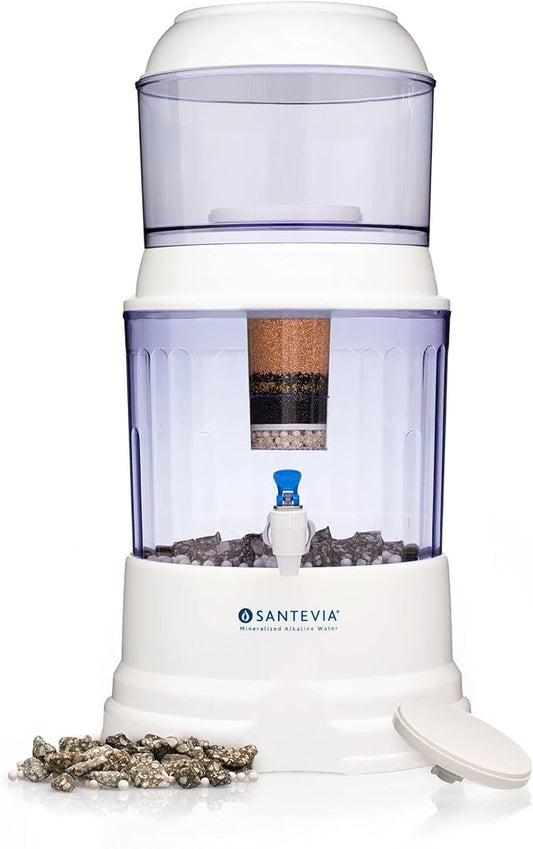 Santevia Gravity Water System Filter | at Home Water Filter That Makes Water Alkaline and Adds Minerals | Chlorine and Fluoride Filter (Countertop Model)