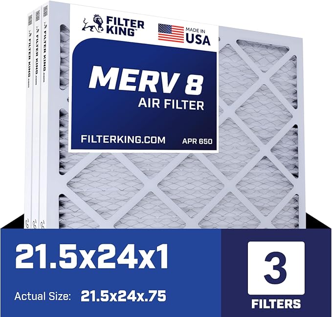 Filter King 21.5x24x1 Air Filter | 3-PACK | MERV 8 HVAC Pleated A/C Furnace Filters | MADE IN USA | Actual Size: 21.5 x 24 x .75"