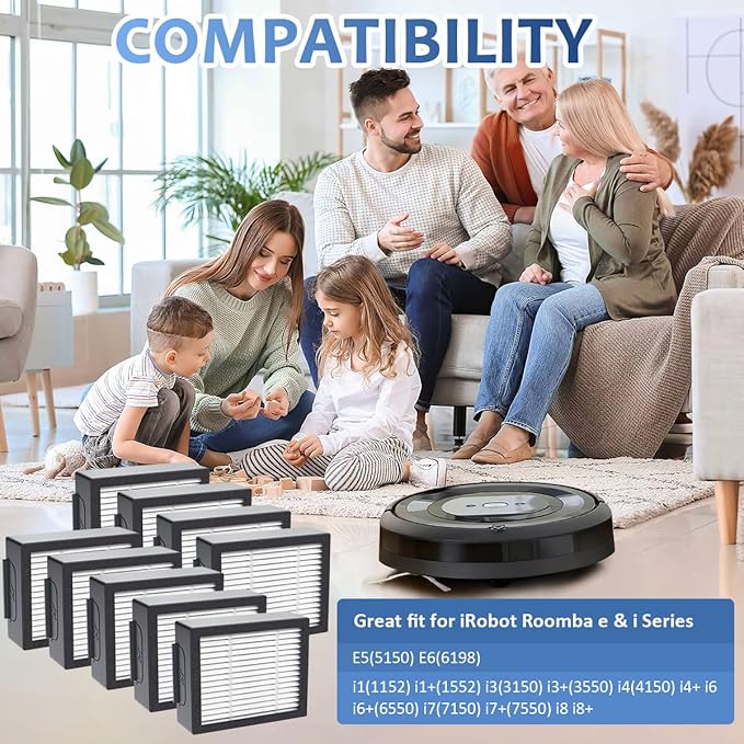 9-pack 4639161 High-Efficiency Filter for iRobot Replacement Parts Vacuum Filter, Roomba e, i & j Series, and Roomba Combo i1+ i3 i3+ i4 i5 and j5 Series