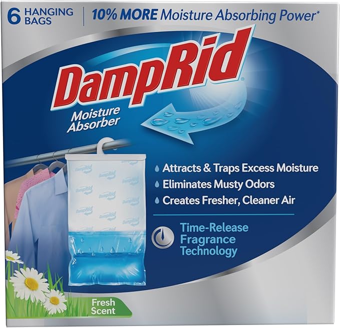 DampRid Fresh Scent Hanging Moisture Absorber, 15.4 oz., 6 Pack - Eliminates Musty Odors for Fresher, Cleaner Air, Ideal Moisture Absorbers for Closet, 10% More Moisture Absorbing Power*