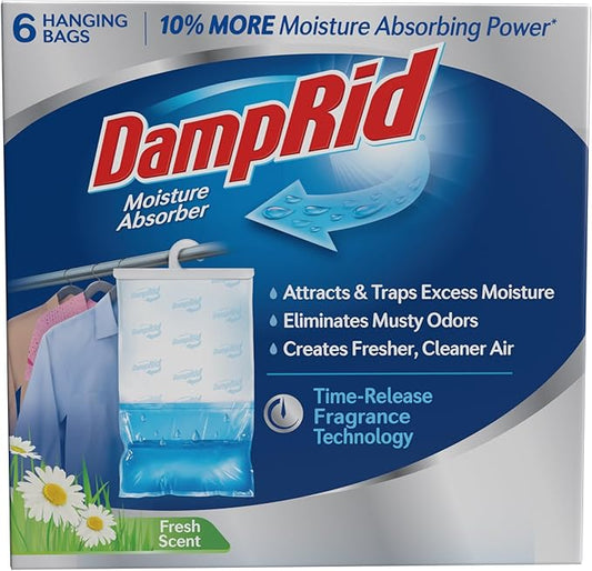 DampRid Fresh Scent Hanging Moisture Absorber, 15.4 oz., 6 Pack - Eliminates Musty Odors for Fresher, Cleaner Air, Ideal Moisture Absorbers for Closet, 10% More Moisture Absorbing Power*