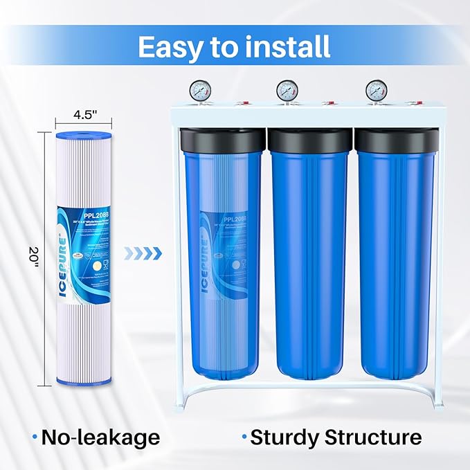 ICEPURE 5 Micron 20" x 4.5" Whole House Pleated Sediment Filter Replacement Cartridge for Well Water, Compatible with ECP5-BB, AP810-2, HDC3001, SPC-45-1005, CP5-BB, ECP1-20BB, S1-20BB,R30-20BB, 2Pack