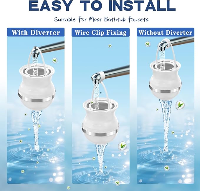 Upgrade Bath Filter 3.0, 15-Stage Bath Water Filter for Tub Faucet, Removes 99.9% of Chlorine & Contaminants, BPA-Free, 2500 Gallons, Bathtub Filter Hard Water Softener for Healthier Skin, Hair, Nails