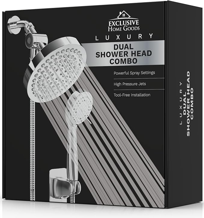 Shower Head With Handheld Combo, 6 Inch High Pressure Rainfall Showerhead With Hand Held 70 Inch Hose for Bath - Adjustable Swivel Shower Head Spray Anti-leak Nozzles - Universal Fit