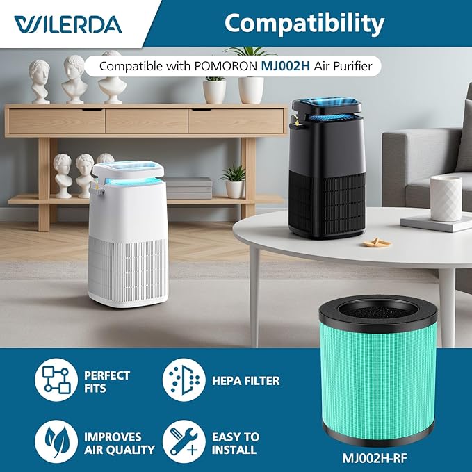 MJ002H Pet Care Replacement Filters, Compatible with POMORON MJ002H Air Purifiers, Hepa Filter, Activated Carbon, High Performance 4-Layer Filter, Part #MJ002H-RFA, 2 Pack