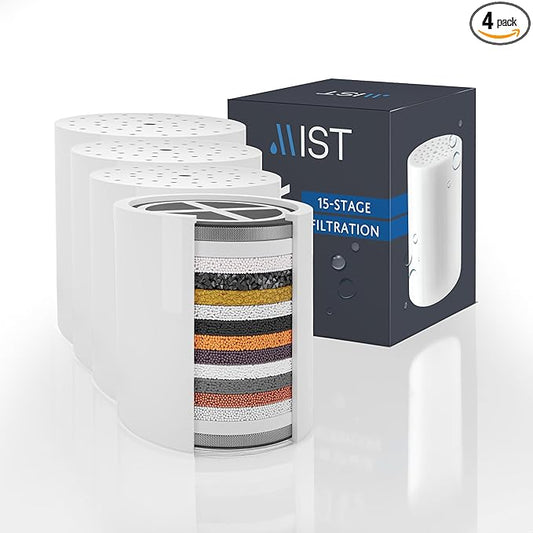 Mist - 15 Stage Filtered Shower Head Replacement Cartridge, Universally Compatible With Any Similar Design, Shower Water Softener with High Output, Long Lasting-Shower Filter For Hard Water (4 pack)