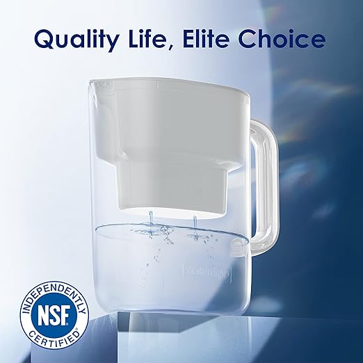 Waterdrop Water Filter Pitcher with 1 Filter, 200-Gallon Long-Life, 10-Cup Large Water Filter Pitcher, NSF Certified, 5X Times Lifetime, Reduces PFOA/PFOS, Chlorine, White