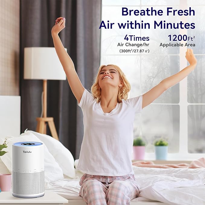 Air Purifiers for Bedroom Home Pets 1200 Ft², Tailulu H13 True HEPA Air Filter Portable Air Purifier with 12dB Sleep Mode, Speed Control, Timer, Quiet Air Cleaner For Odor Dust Smoke Pollen AP050
