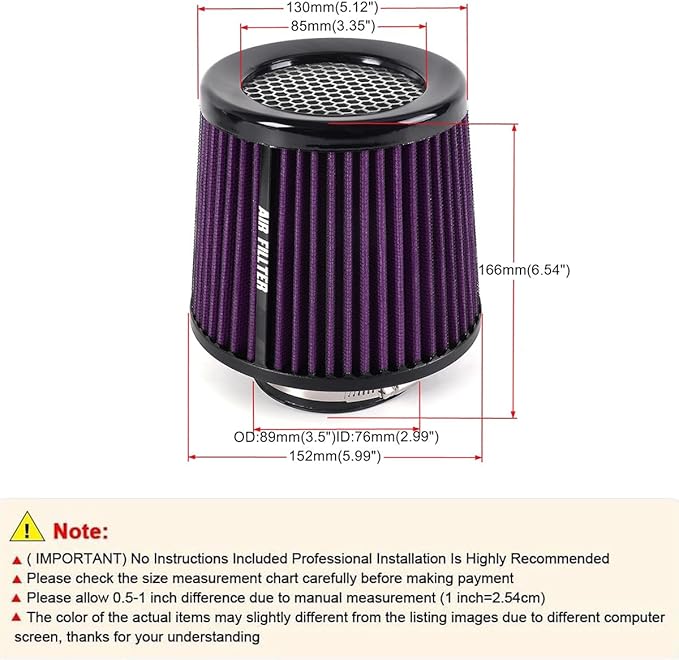 muge racing Universal 3 Inch 76mm Air Intake Filter Replacement Cone Air Filters Quality Dry Air Filter