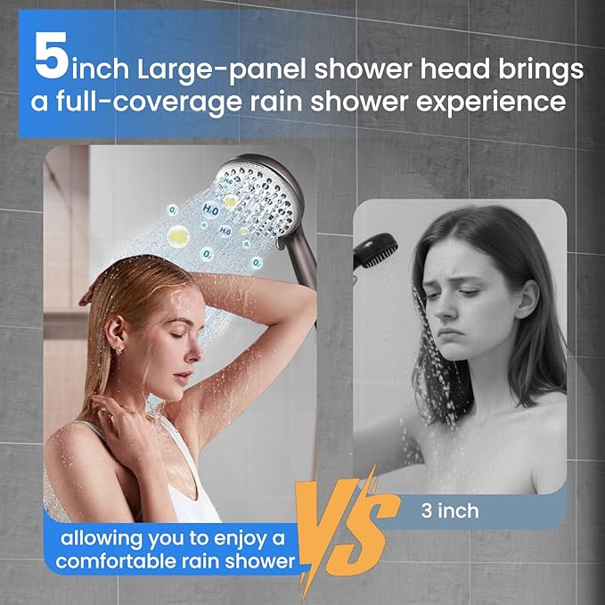 Filtered Shower Head with Handheld,7 Spray Settings High Pressure Showerhead Built in Power Wash to Clean Tub, Tile & Pet, Showerhead with Filters for Hard Water - Remove Chlorine, (Gray)