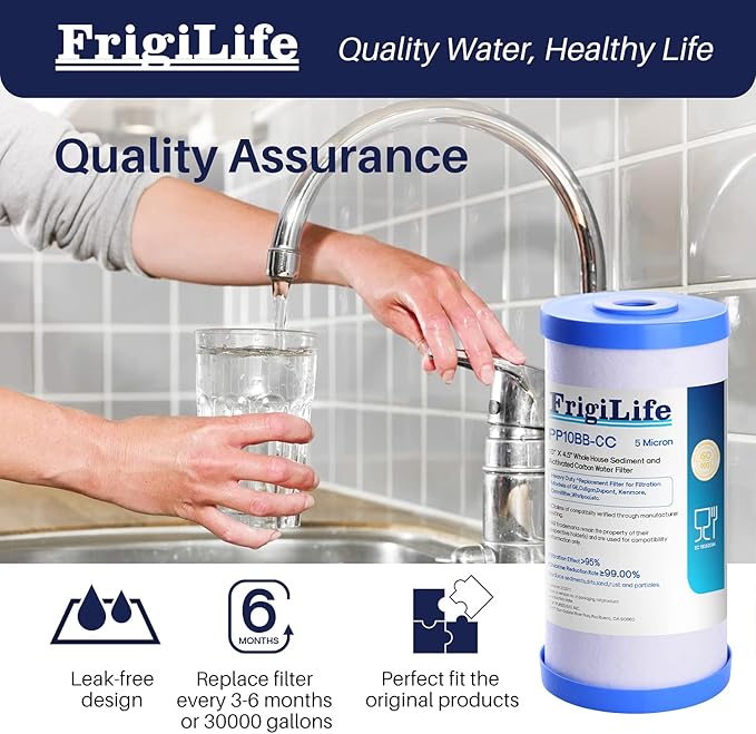 FXHTC 5 Micron 10" x 4.5" Whole House Sediment Activated Carbon Water Filter Replacement for GE FXHTC, GXWH40L, GXWH35F, GNWH38S, RFC-BBSA, W50PEHD, DuPont WFHD13001, 3 PACK