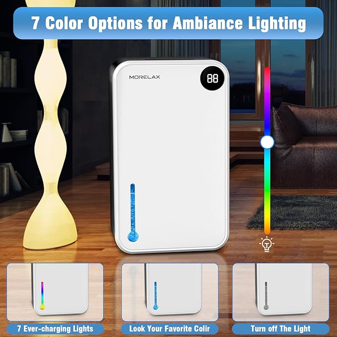 Dehumidifier,Scozza 25 OZ Small Dehumidifiers for Room for Home, Quiet with Auto Shut Off, Dehumidifiers for Bedroom (280 sq. ft), Bathroom, RV, Closet,Bedroom, Basement, 7-color LED light,White