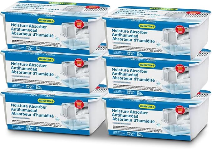 HUMYDRY® - Pack of 6 Dehumidifier Devices with 6 Moisture Absorber Refills - 35.3 oz - Large Size - Fragrance Free - Ideal for Spaces Up to 400 sq.FT