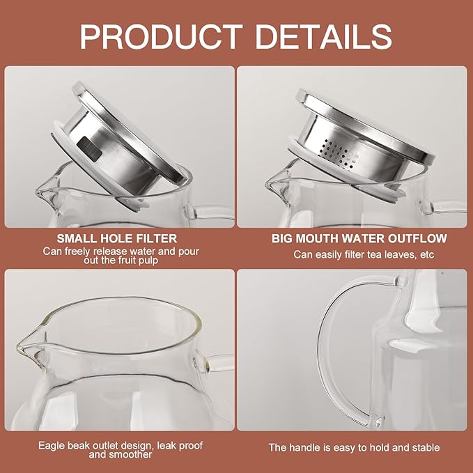 128oz Glass Pitcher with Lid,1 Gallon Glass Water Pitcher Hot/Cold Water Jug, 3.7LJuice and Iced Tea Beverage Carafe with Lid