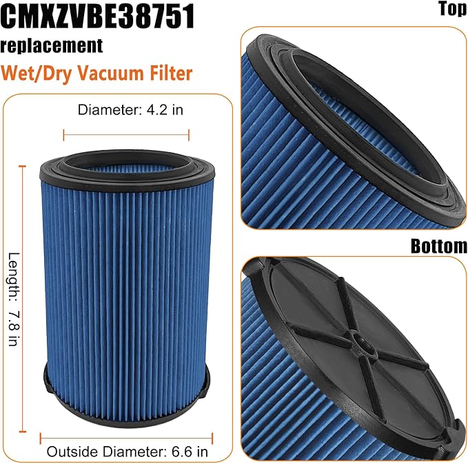 Universal Filters Replaces CMXZVBE38776/ CMXZVBE38751 Craftsman Fine Dust Filter, Replaces # 9-38751, Fits 5-20 Gallon Shop Vacuums1988+, with Foam Sleeve -2 Pack