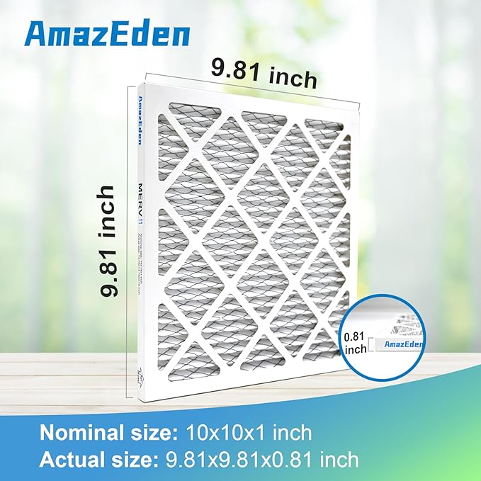 10x10x1 AC Air Filter MERV 11 (6-Pack) MPR 1000 FPR 7 HVAC Furnace Pleated Filters Dust Defense Replacement for Home (Exact Dimensions: 9.81x9.81x0.81 Inches)