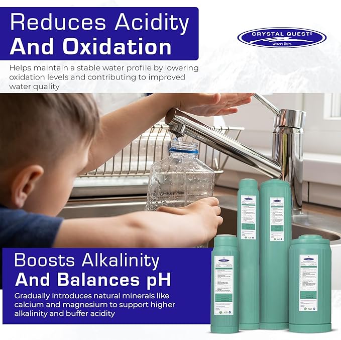 Crystal Quest Alkalizer, Ionizer, Mineralizer & Oxidation Cartridge – Boosts pH & Alkalinity, Enhances Taste with Essential Minerals, Long-Lasting Performance, Easy Installation 4-5/8” x 20”