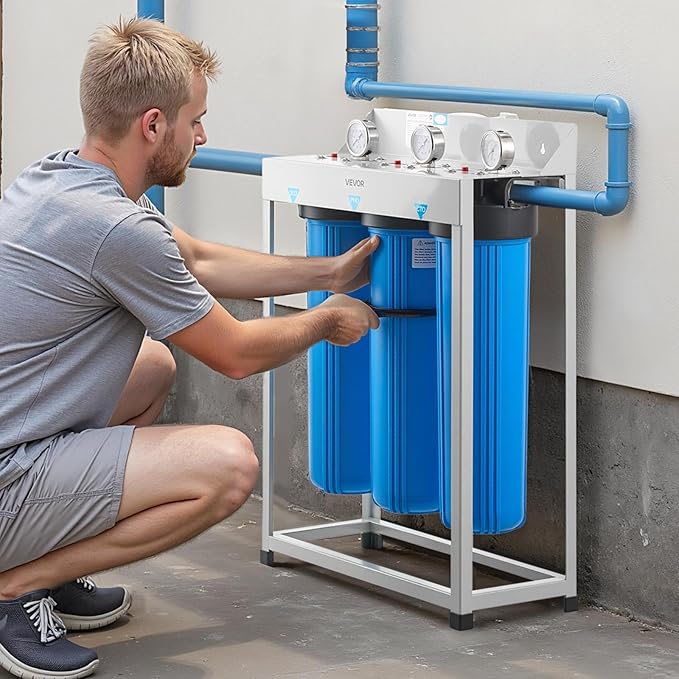 VEVOR Whole House Water Filter System, 3-Stage | Sediment, KDF, CTO | 4.5" x 20" Home Water Purifier Filter Reduce Heavy Metal, Lead, Mercury, Chlorine, Bad Taste, Odor, Rust