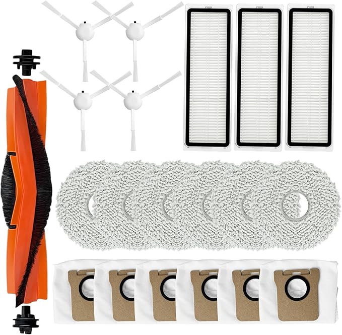 Accessories Kit for Dreame L20 Ultra Robot Vacuum Cleaner, 1 Main Brush, 3 Filters, 4 Side Brushes, 6 Mop Pads, 6 Dust Bags, Replacement Parts Spare Repair Replace Attachments