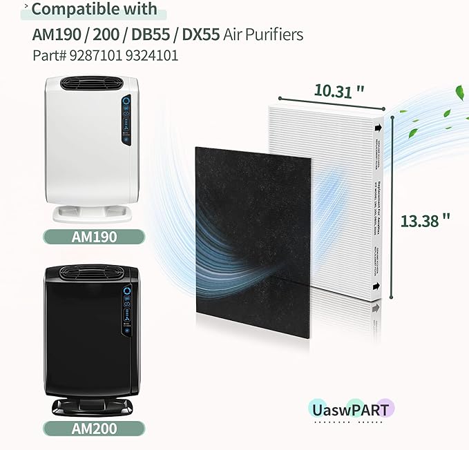 Aera-Max 200 HEPA Filter Replacement 9287101 Compatible with Fellowes AeraMax 190/200/DX55 Air Cleaner Purifiers HEPA Filter, 4X H13 HEPA & 8X Extra Carbon Pre-Filters (9324101)