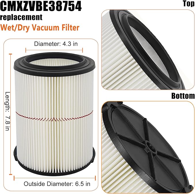 Universal Filters Replaces CMXZVBE38755/ CMXZVBE38754 Craftsman Filter, Replaces # 009-38754 Red Stripe Filter, Fits 5 6 8 9 12 14 16 20 gallon CRAFTSMAN Shop Vacuums with Foam Sleeve