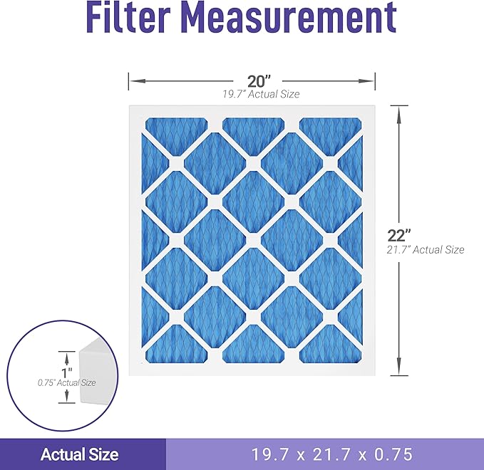 Maycold 20x22x1 MERV 11 Furnace Air Filter (6-Pack), High-Performance HVAC AC Filters for Home Use, Actual Size: 19.70” x 21.70” x 0.75”, Individually Wrapped in Plastic
