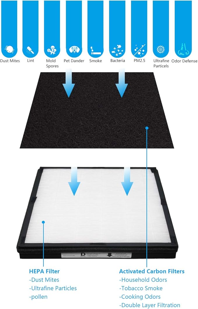 IAF-H-100D H13 True HEPA Replacement Idylis D Filter, Compatible with Idylis AC-2118, AC-2123, IAP-10-280 Air Purifier Devices, 2 HEPA Filter & 2Carbon Filter