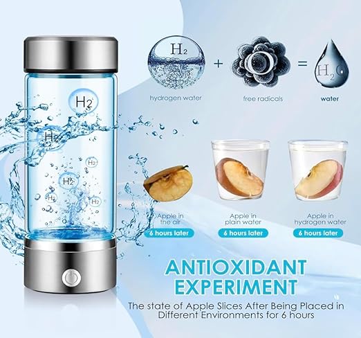 Premium Molecular Hydrogen Water Bottle Generator - 1700 PPB Glass Portable Hydrogen Water Machine with SPE/PEM Technology, Rechargeable Hydro Health Bottle, Hydrogen Water Ionizer, Hydro Water Bottle