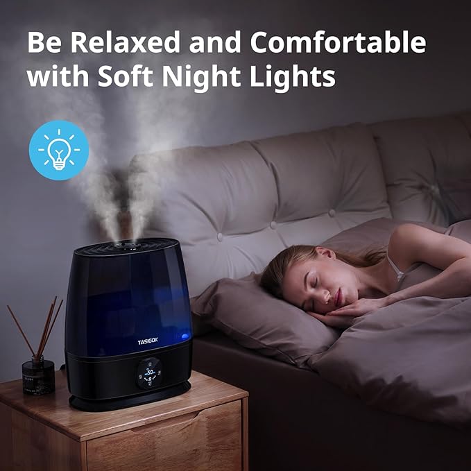 Humidifiers for Bedroom Home, 6L Cool and Warm Mist Air Humidifier for Large Room Baby Nursery, 50H Easy Clean and Top Fill, Quiet with Ultrasonic, Essential Oils, Auto Mode, for House, Black