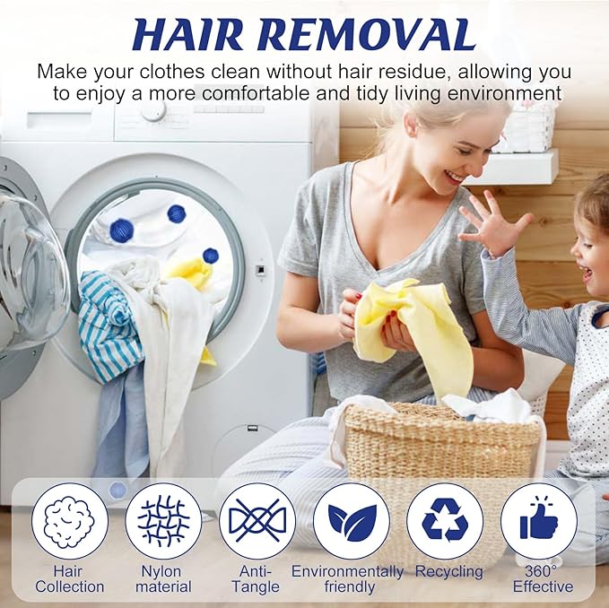 12Pcs Pet Hair Remover for Laundry, Reusable Dog & Cat Hair Lint Remover for Laundry, Laundry Pet Hair Catcher for Washing Machine Clothe Bedding Laundry Hair (Blue)
