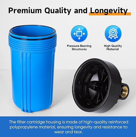 PUREPLUS 2-Stage Whole House Water Filtration System, 10" Universal Home Filtration, with Sediment &Iron Reduce, Carbon Filter, Reduce Iron, Chlorine, Taste, Includes Pressure Gauges, 1" Inlet/Outlet