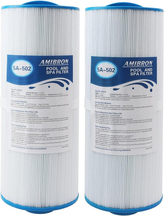 5CH-502 Replaces Marquis Spa Filter, Compatible with PPM50SC-F2M, FC-0195, Marqui spa 20041, 20091, 370-0237 2" Male Fine Thread 50 sq.ft. C-5303 Model Hot Tub Filter 2 Pack